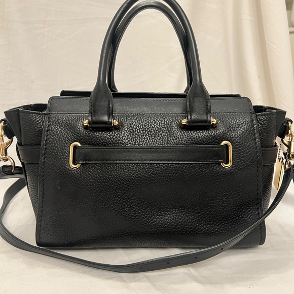Coach Swagger 27 Carryall Satchel Bag Black Pebbled Leather Purse Gold Hardware - Picture 5 of 14